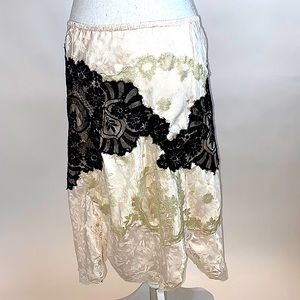 Vintage ballet pink, black and cream lace satin slip skirt